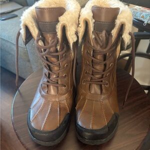 UGG Cream and Brown Fur-Lined Boots